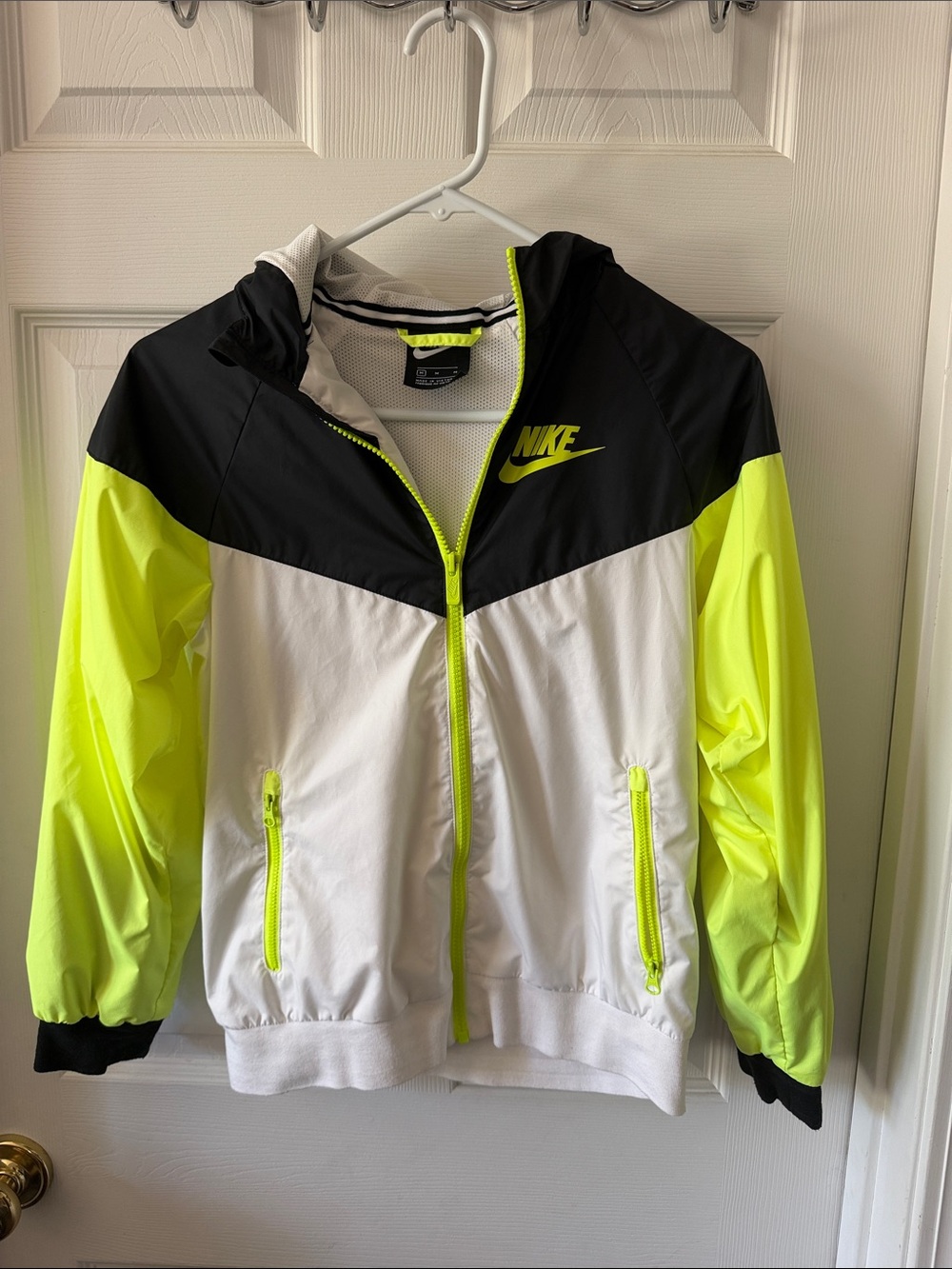 Nike Kids Colorblock Windbreaker Jacket - Black, White & Neon Yellow